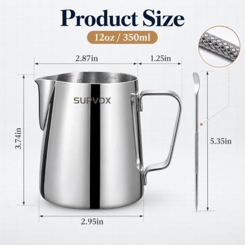 Image 3 of Supvox 12oz Milk Frothing Pitcher with Scale, Stainless Steel Espresso Jug