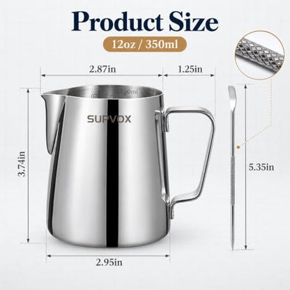 Image 3 of Supvox 12oz Milk Frothing Pitcher with Scale, Stainless Steel Espresso Jug