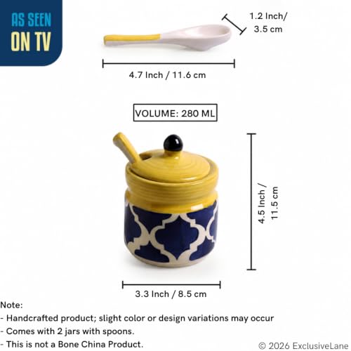 Image 7 of ExclusiveLane Moroccan Ceramic Pickle Jars with Spoon & Lid Set of 2