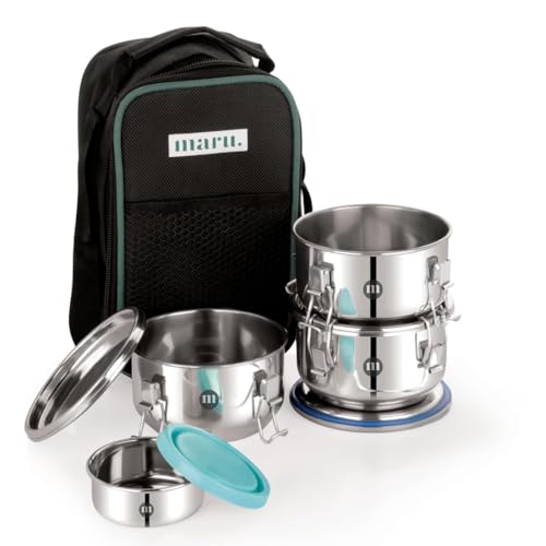 Image 11 of 350ml x 3 with Bag for the product MARU Steel Leakproof Tiffin/Lunch Box
