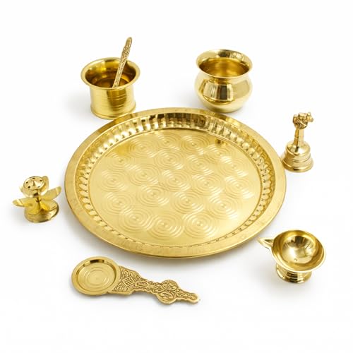 Image 4 of Spillbox 10 Inch Brass Pooja Thali Set