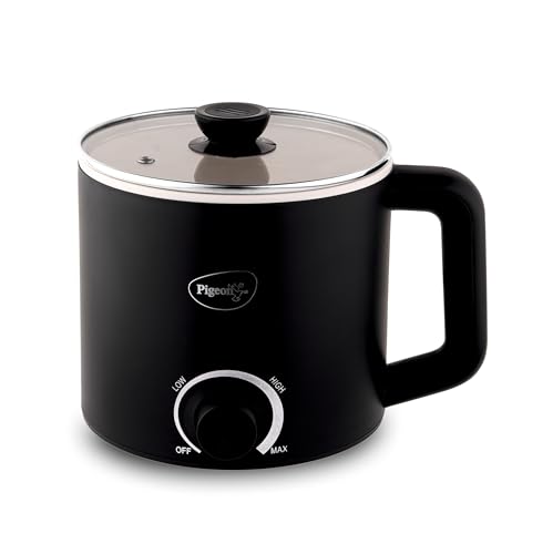 Image 1 of Default Title for the product Pigeon By Stovekraft Swift Multi-Cook Kettle 1.5L, Egg Rack - Black | Double Layered | Food Grade Stainless Steel Inner Wall | Glass Lid | Auto Shut-Off, 600 Watts