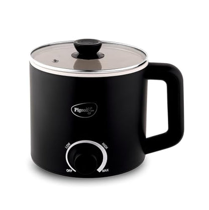 Image 1 of Default Title for the product Pigeon By Stovekraft Swift Multi-Cook Kettle 1.5L, Egg Rack - Black | Double Layered | Food Grade Stainless Steel Inner Wall | Glass Lid | Auto Shut-Off, 600 Watts
