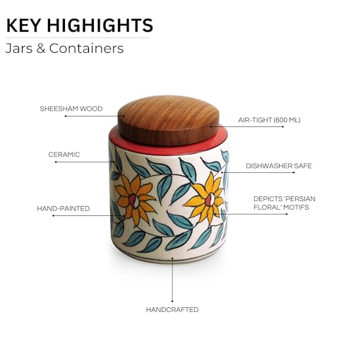 Image 4 of ExclusiveLane Persian Floral Multi Utility Storage Ceramic Jars with Wooden Lid Set of 2 600 ml