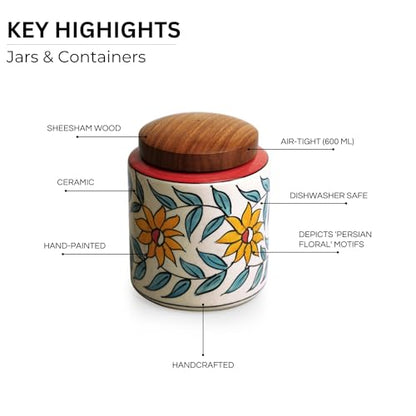 Image 4 of ExclusiveLane Persian Floral Multi Utility Storage Ceramic Jars with Wooden Lid Set of 2 600 ml