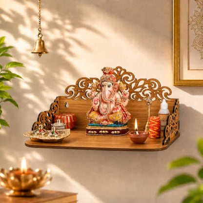 Image 1 of Default Title for the product Gift Kya De Wooden Pooja Mandir 12x9x6 Inch