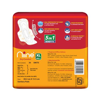 Image 5 of Niine Dry Comfort XL Sanitary Pads for Women |36 Pads, Pack of 1| 282 mm Long| Fast Absorption| Prevents Wetness & Leakage| Enjoy Leak-free Periods |With Anti-Leak Flow Channel