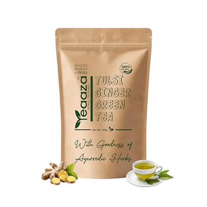Image 1 of 100 g (Pack Of 1) for the product Teaaza Green Tea With Tulsi And Ginger Blend -100 Grams