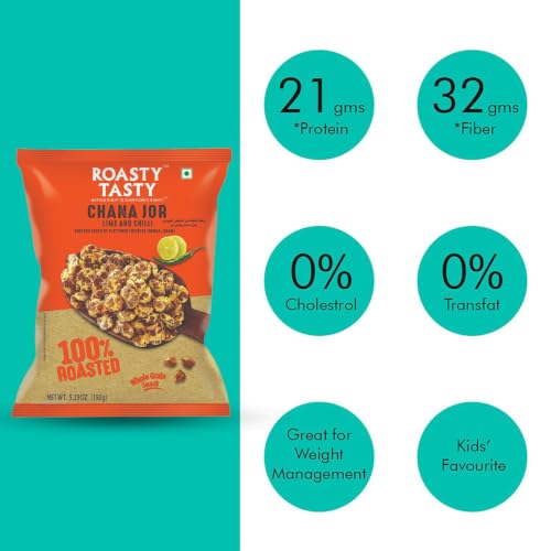 Image 5 of Roasty Tasty Roasted Chana Jor Lime & Chilli Whole Grain Indian Snacks 200g
