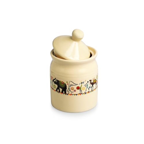 Image 4 of ExclusiveLane Elephant Motif Ceramic Pickle Jar with Lid 540 ml