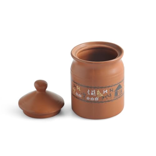 Image 3 of ExclusiveLane Warli Village Tales Handcrafted Ceramic Pickle Jar With Lid 500 ML