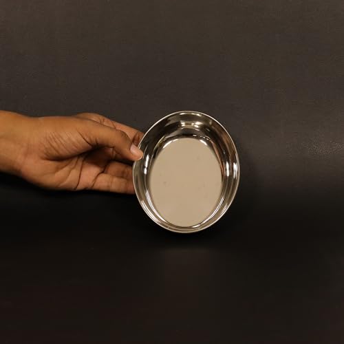 Image 2 of Spillbox Stainless Steel Halwa Plates Quarter Plates Oval Snack Plate Nasta Plate Dessert Plate Set Side Dish Mirror Finish BPA Free 50gm Pack of 2