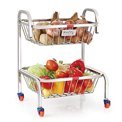 Image 3 of Rectangle 2pc (Small & Large) for the product HAZEL Stainless Steel Fruit Vegetable Basket Kitchen Storage Trolley Rack