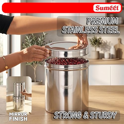 Image 3 of Sumeet Stainless Steel Large Dabba/Canisters/Vertical Storage Container for Kitchen, 19cm Dia - 5000ml - (5Kg to 5.5Kg Approx)