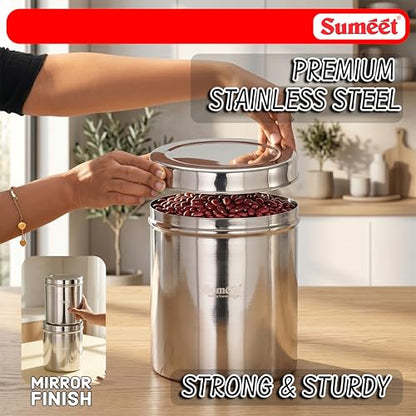 Image 3 of Sumeet Stainless Steel Large Dabba/Canisters/Vertical Storage Container for Kitchen, 19cm Dia - 5000ml - (5Kg to 5.5Kg Approx)