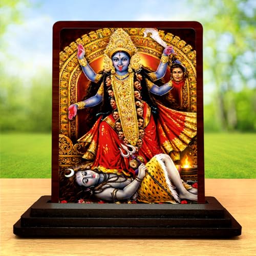 Image 2 of Kali MATA Wooden Idol for Pooja Room 4x5 Inch HD Printed Calm Energy Decor