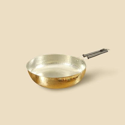 Image 1 of Brass Gold for the product Spillbox Kadhai Hammered Sauce Pan (Brass Gold)
