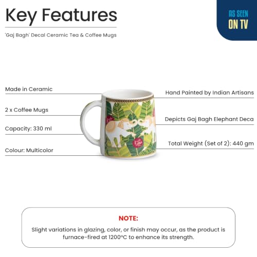 Image 5 of ExclusiveLane Gaj Bagh Decal Ceramic Coffee Mugs Set of 2 330 ml