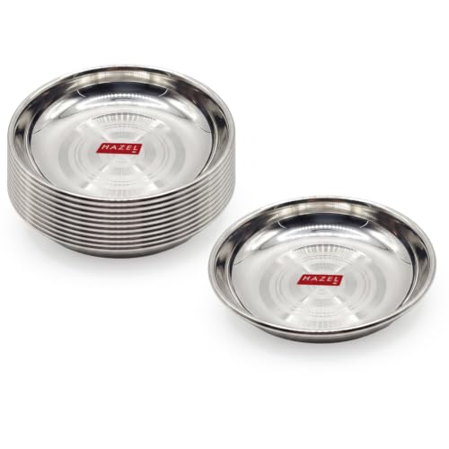 Image 6 of HAZEL Stainless Steel Halwa Serving Plates Set of 12