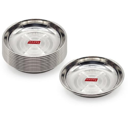 Image 6 of HAZEL Stainless Steel Halwa Serving Plates Set of 12
