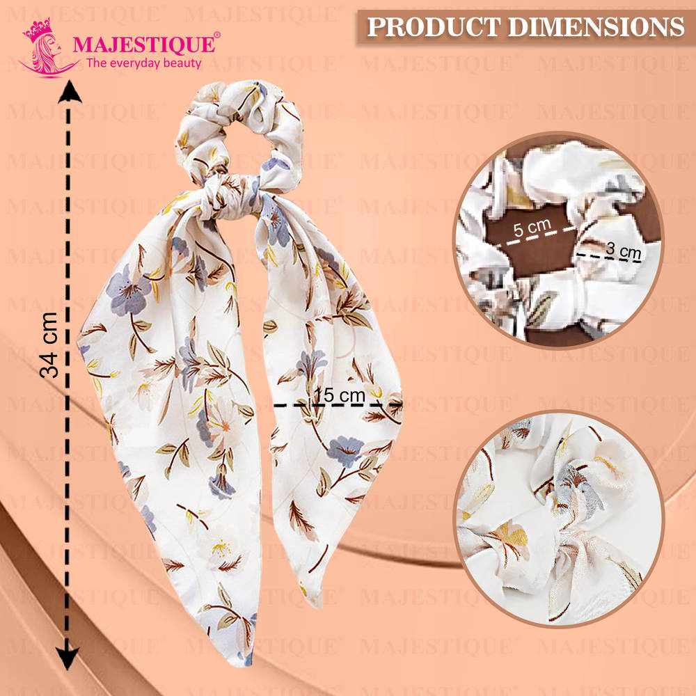 Image 2 of Majestique Hair Scarf Scrunchies Printed Satin Silk Elastic Bow Scrunchies - 1 Pc