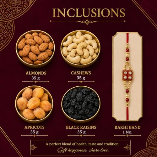 Image 7 of Brown tree Dry Fruits Rakhi Gift Hamper Signature 4P-140g