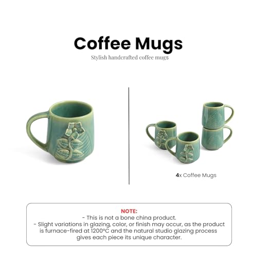 Image 5 of ExclusiveLane Sage Serenity Hand-Embossed Ceramic Coffee Mug Set of 4 330 ML