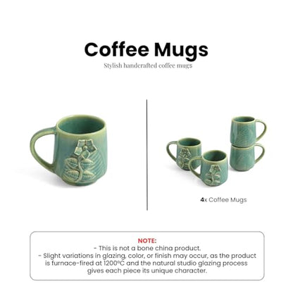 Image 5 of ExclusiveLane Sage Serenity Hand-Embossed Ceramic Coffee Mug Set of 4 330 ML