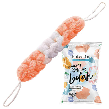 Image 3 of Peach / Pack of 1 for the product Fabskin Luxury Bathing Back Scrubber Loofah Belt - Strechable 9 Knots Bath Sponge
