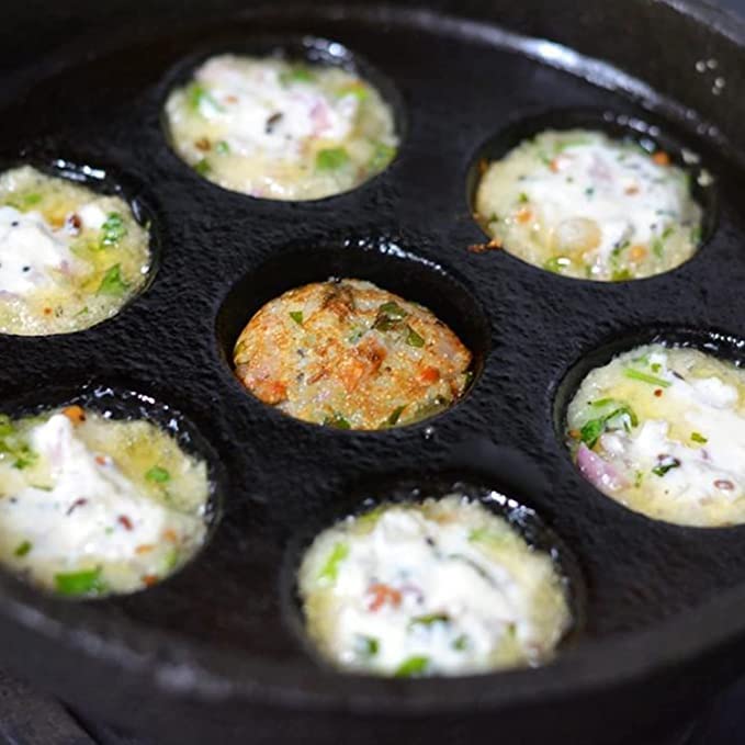 Image 5 of COOKBEAT Cast Iron Paniyaram Pan with Lid & Kadai Combo