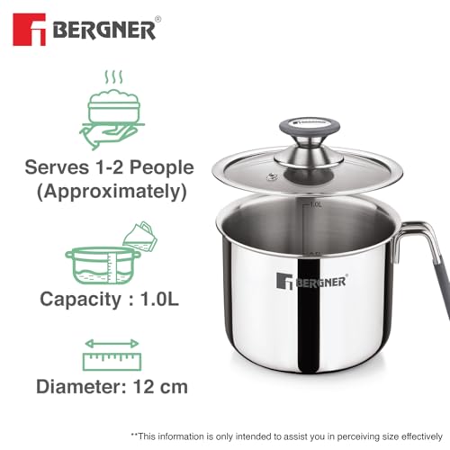 Image 6 of BERGNER Argent Triply Stainless Steel Milk Boiler with Glass Lid