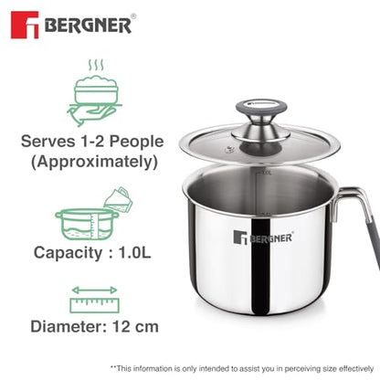 Image 6 of BERGNER Argent Triply Stainless Steel Milk Boiler with Glass Lid