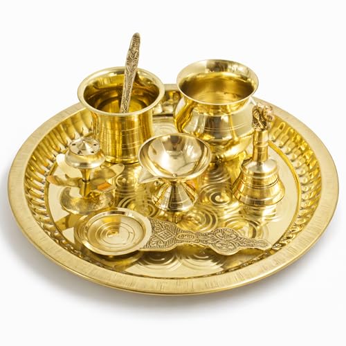 Image 6 of Spillbox 10 Inch Brass Pooja Thali Set