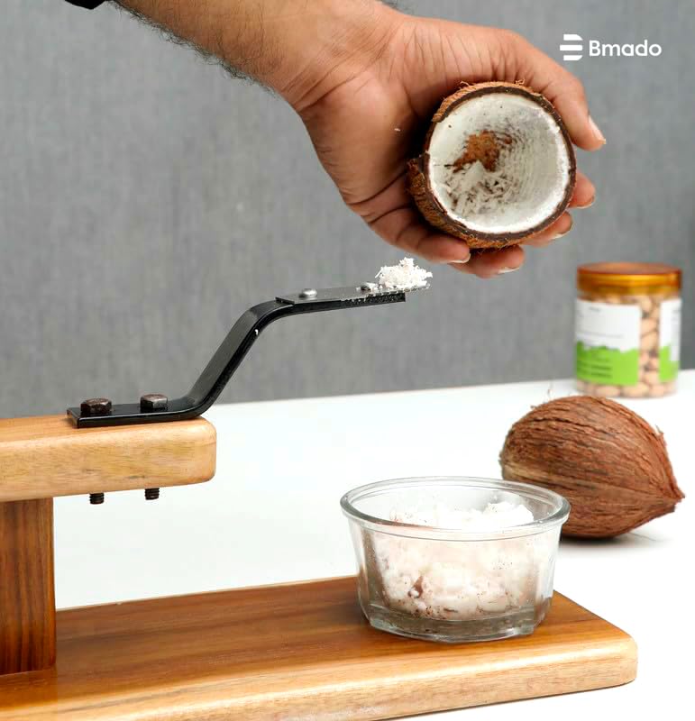 Image 6 of Bmado Traditional Polished Teak Table Top Coconut Scraper Chirava Grater Thengai Thuruvi 1000g