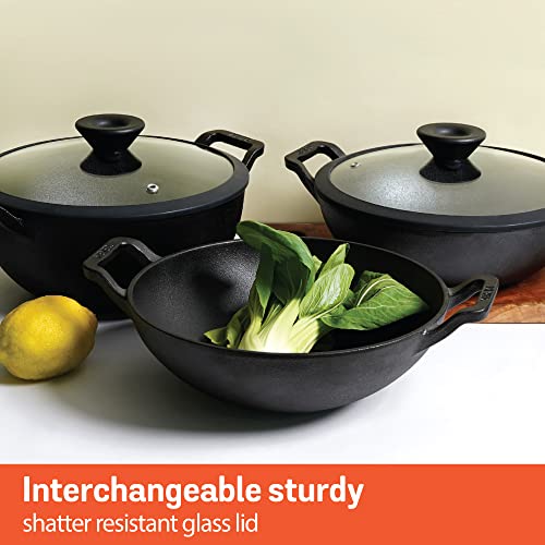 Image 6 of Meyer Pre-Seasoned Cast Iron 3 Piece Cookware Set - 26cm Skillet + 26cm Kadai with Interchangeable Lid