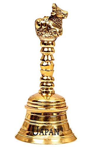 Image 1 of 4 Inch for the product Uapan Brass Bell Pooja Bell, Nandi, Gold