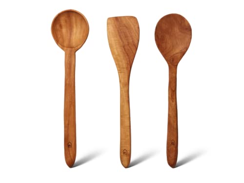 Image 1 of Default Title for the product Vesta Homes Neem Wood Spoon, Compact Flip, Spatula/Ladle Set of 3