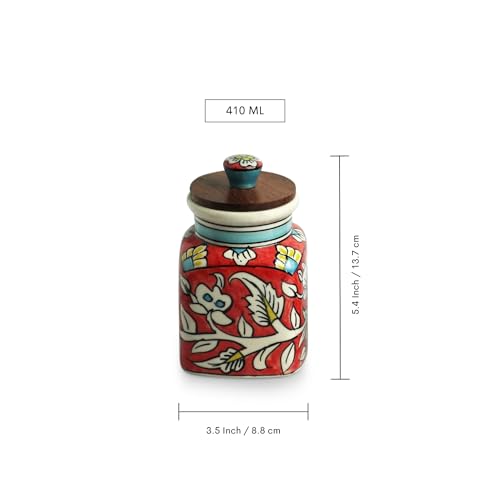 Image 6 of ExclusiveLane Mughal Classic Multi Utility Storage Ceramic Jars with Wooden Lid Set of 2 410 ml