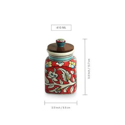 Image 6 of ExclusiveLane Mughal Classic Multi Utility Storage Ceramic Jars with Wooden Lid Set of 2 410 ml