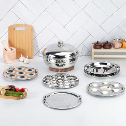 Image 4 of Kraft Stainless Steel Multi Kadai/Idli Maker | 5 L, 28 cm, 6 Plates | 2 Idli, 2 Dhokla, 1 Patra & Mini Idli | Induction & Gas Compatible Momo/Modak Pot | 6 in 1 Multipurpose steamer for cooking