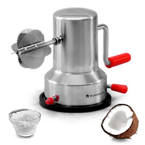 Image 1 of Coconut Scraper for the product Wonderchef Coconut Scraper, Sturdy Stainless-Steel Body, Sharp Blades, Durable Tabletop Handy Kitchen Tool, Suction Base for Stability, Scraper Shredder Peeler, Safe & Quick, Silver