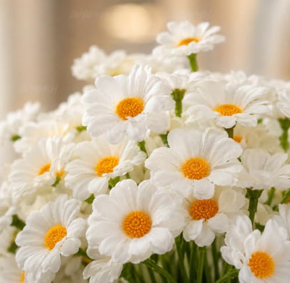 Image 3 of Divyakosh Artificial Daisy Flowers Bunch for Home Decor, Pack of 5 with 150 White Flowers, Faux Floral Arrangement for Vase, Living Room, Wedding, Festive & Party Decoration