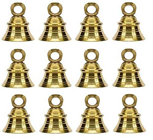 Image 3 of 2 Inch / Pack of 12 for the product Uapan Brass Hanging Bell For Festival Home Decoration With J Hock