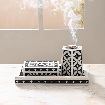 Image 1 of Default Title for the product Ritualistic Artistic Bakhoor Set, Incense Holder With Storage Box & Multipurpose Tray, Black