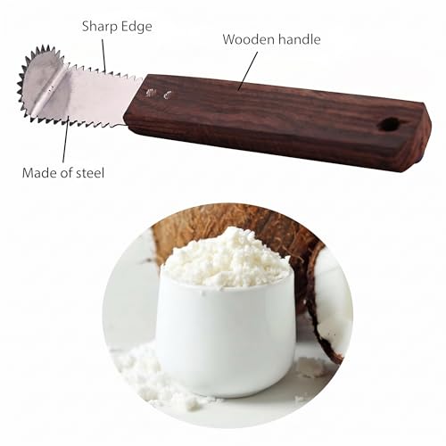 Image 4 of BIRJIS Coconut Scraper Tool with Bent Stainless Steel Blade