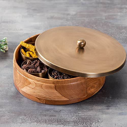 Image 4 of nestroots masala box & Chapati box for kitchen spice box (9 inch Dia, Gold)