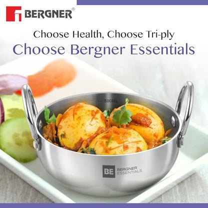 Image 4 of BERGNER BE Essentials Tri-Ply Stainless Steel Junior Kadai Set of 3 Pcs with Sizes 10 cm (500ml), 12cm (600ml), 14cm (800ml)