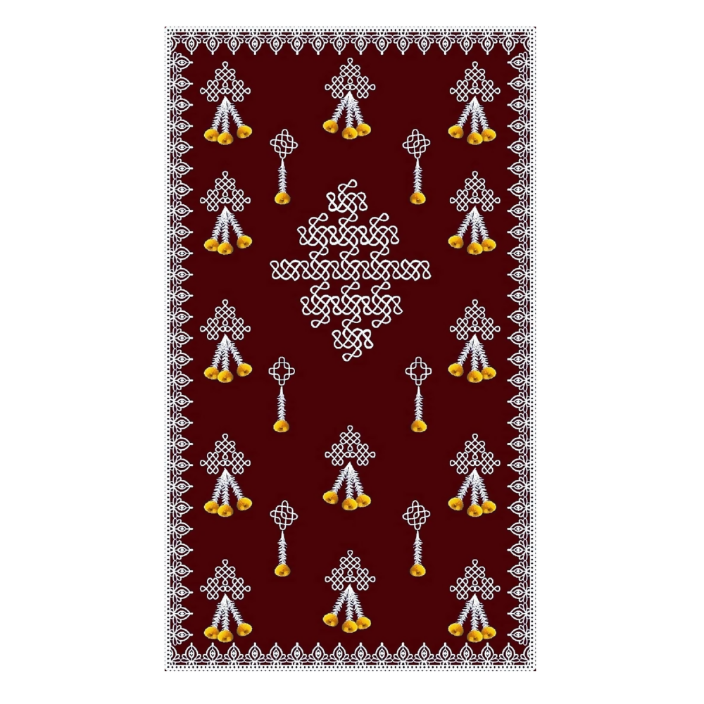 Image 1 of Default Title for the product Sri Yagnaa M 2 – Dark Chocolate Muggu Backdrop Cloth with Flower Hanging, 5 x 8 Ft