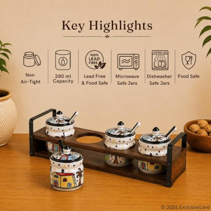 Image 5 of ExclusiveLane The Hut Ceramic Pickle Jars Set of 4 280 ml