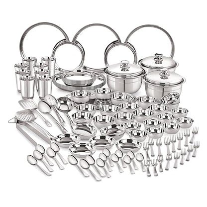 Image 1 of Default Title for the product neelam Stainless Steel 24 Gauge 101 Pieces Shagun Dinner Set